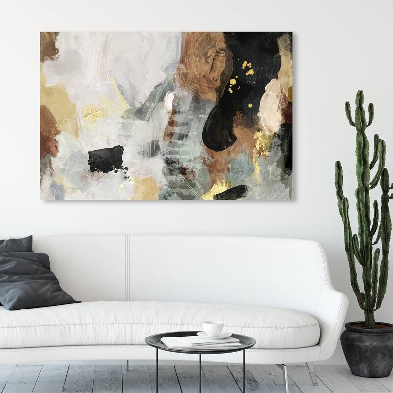 Wynwood Studio Canvas Abstract Geo Flowing White and Dark Gold Modern & Contemporary Wall Art Canvas Print - 36 x 54