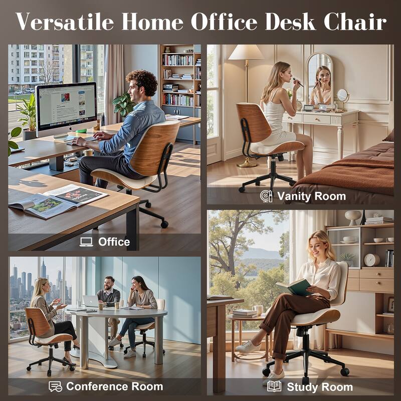 HOOOWOOO Modern Adjustable Ergonomic Swivel Office Chair with Curved Back Support