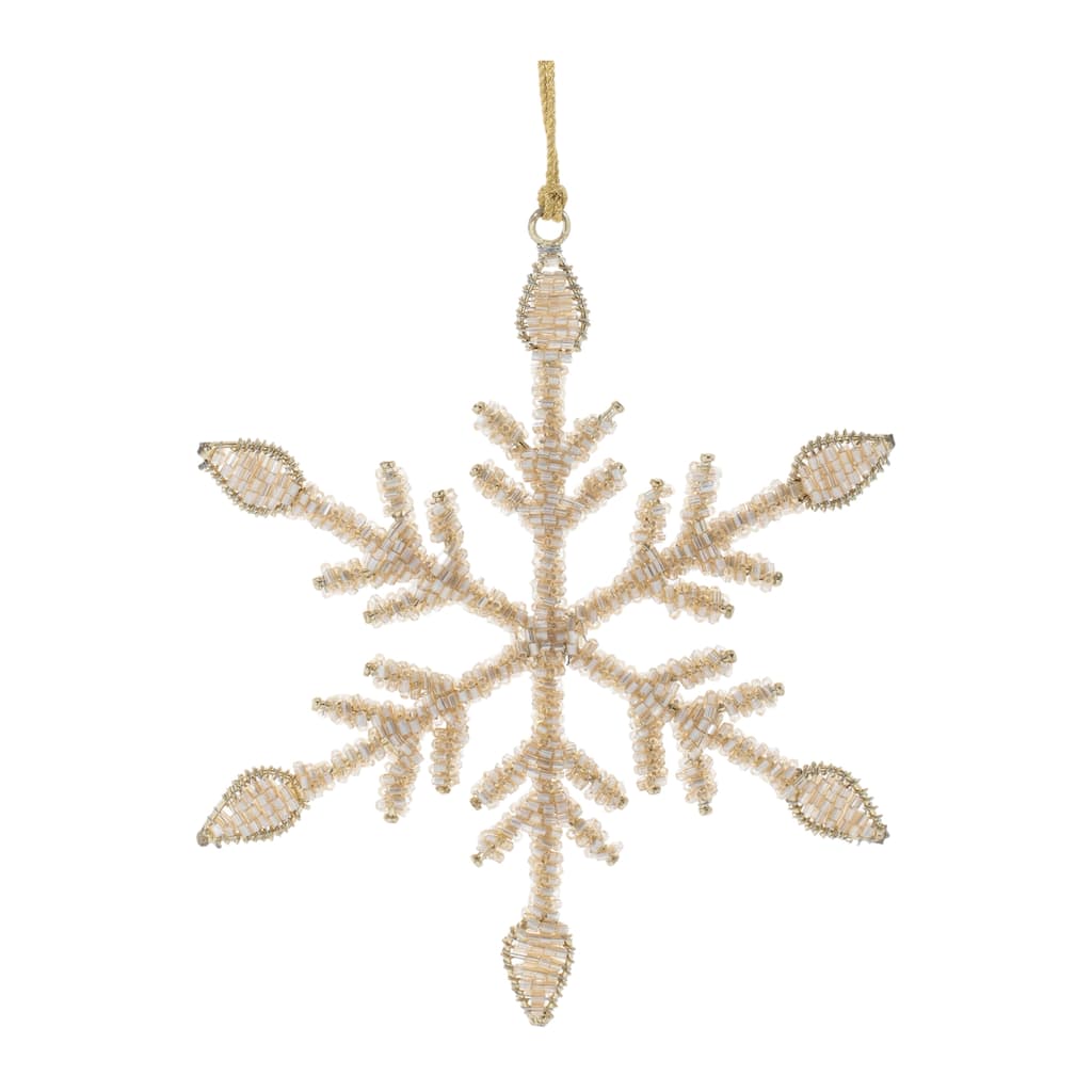 Snowflake Tree Ornaments Set of 12 Gold Iron with Glass Detail - 5” x 0.02” x 6”