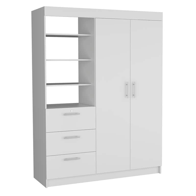20.4" Modern Double-door Armoire with Hanging Rods, 3 Drawers and 3-Tier Shelf