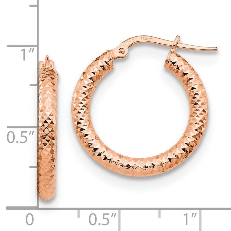 Curata 14k Yellow, Rose or White Gold Diamond Cut 3x21.5mm Hoop Earrings