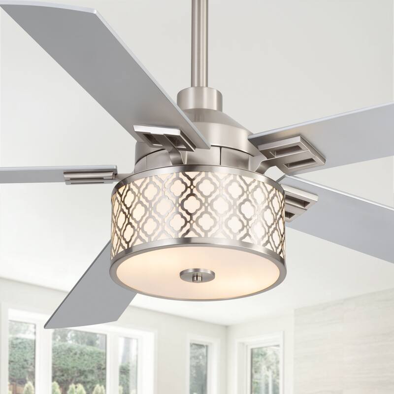 52-inch Reversible 5-Blade Fandelier Ceiling Fan with Light and Remote - Silver