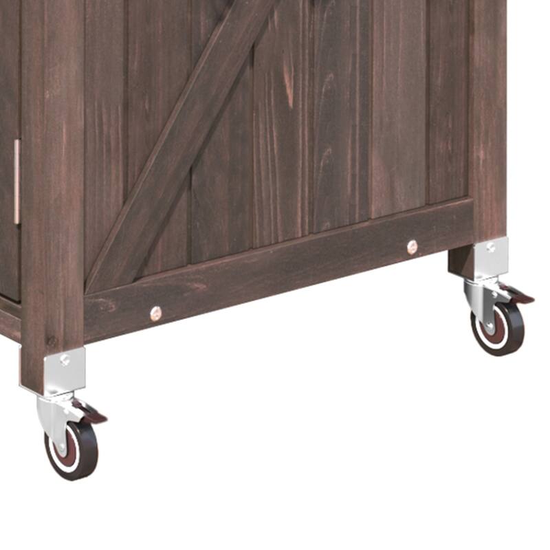53.3" Outdoor Kitchen Island with Raised Shelf,Solid Wood Storage Cabinet with Stainless Steel Top(NO CHAIR) - N/A