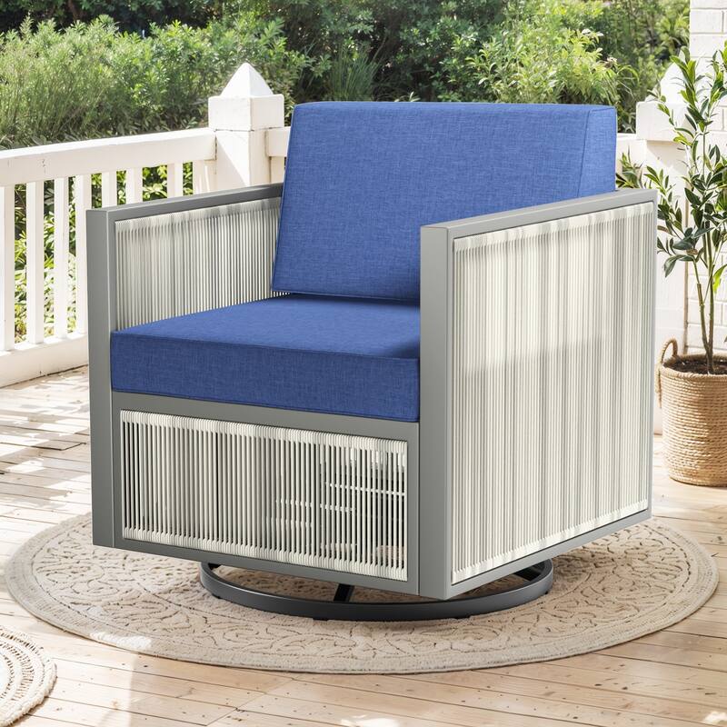 Pocassy 5 Inch Outdoor Swivel Chairs Set of 2 - Blue Cushion - 1PCS Swivel Chairs with Cushion