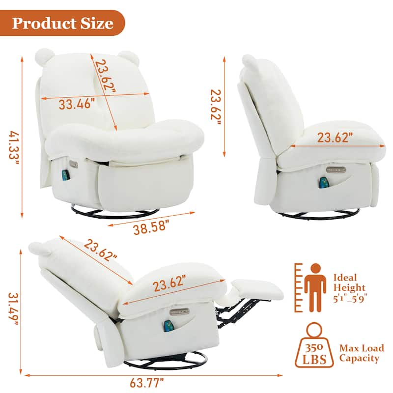 XINMICS Swivel Recliner Chair, Glider Rocking Power Recliner with Massage and Heated (Set of 2)