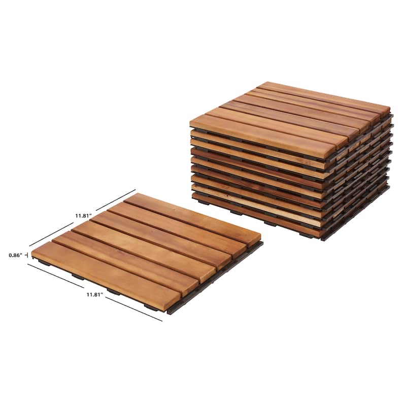 SAFAVIEH Outdoor Osaka Wooden Floor Tile (10 Pack) - 12" W x 12" D x 1" H