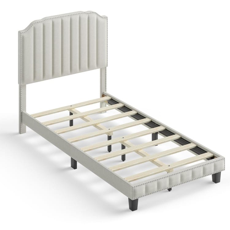 Heavy Duty Upholstered Bed Frame with Rivet Headboard-Twin Size