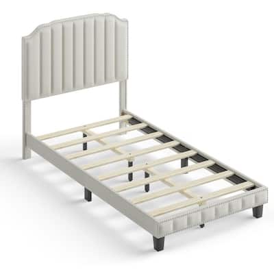 Heavy Duty Upholstered Bed Frame with Rivet Headboard-Twin Size