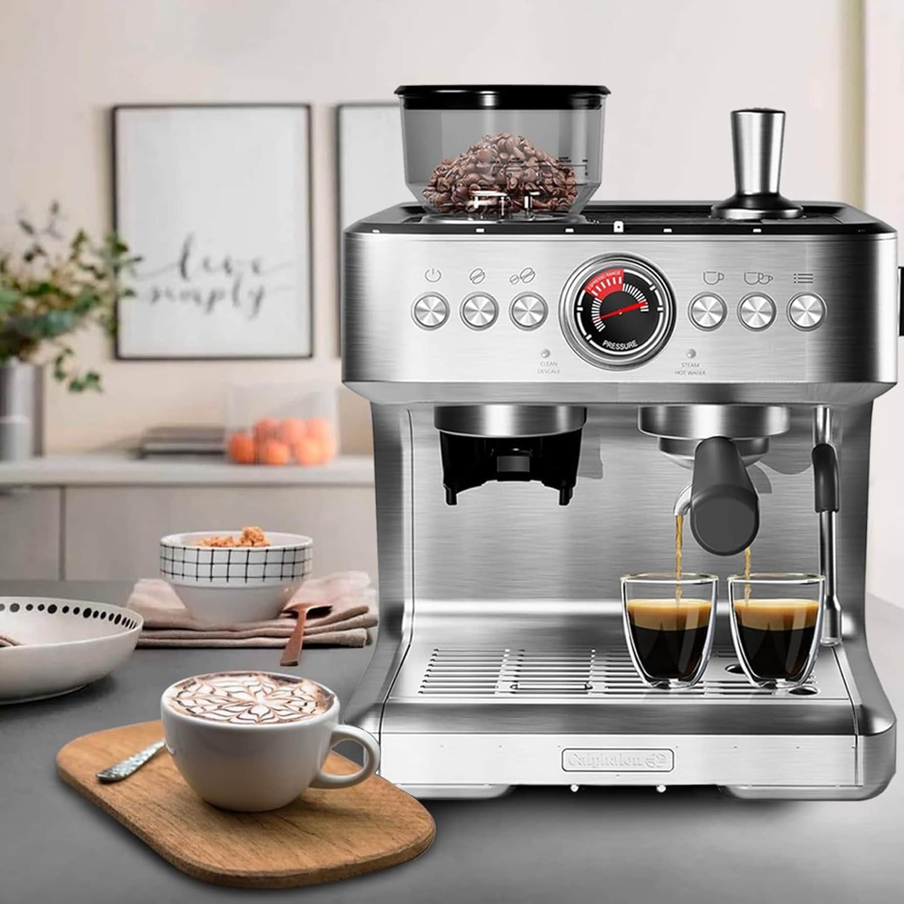 20 BAR Semi-Automatic Espresso Machine with Built-in Grinder Milk Steamer