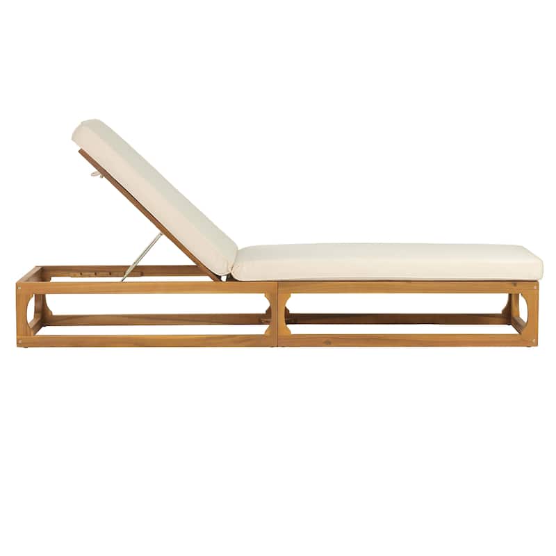 Christopher Knight Home - Patio Acacia Wood Chaise Lounge with Adjustable Backrest and Waterproof Cushion