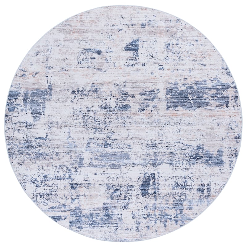 SAFAVIEH Tacoma Machine Washable Slip Resistant Aristeia Modern Abstract - 6' Round - Beige/Blue - Round