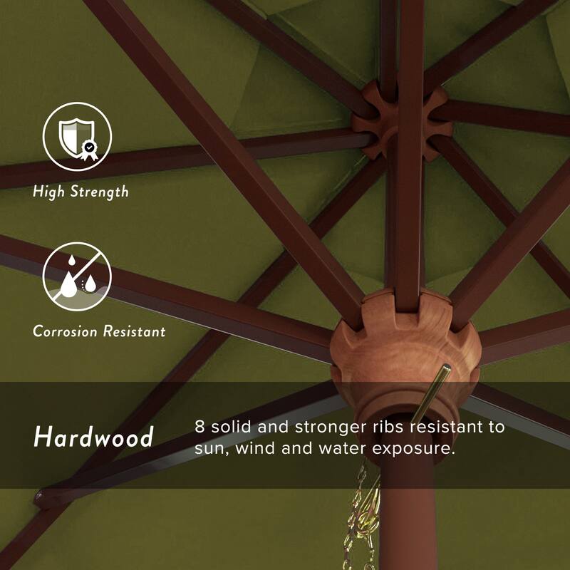 California Umbrella 9ft Marenti Wooden Sunbrella Patio Umbrella with Sunbrella Fabric, Base Not Included