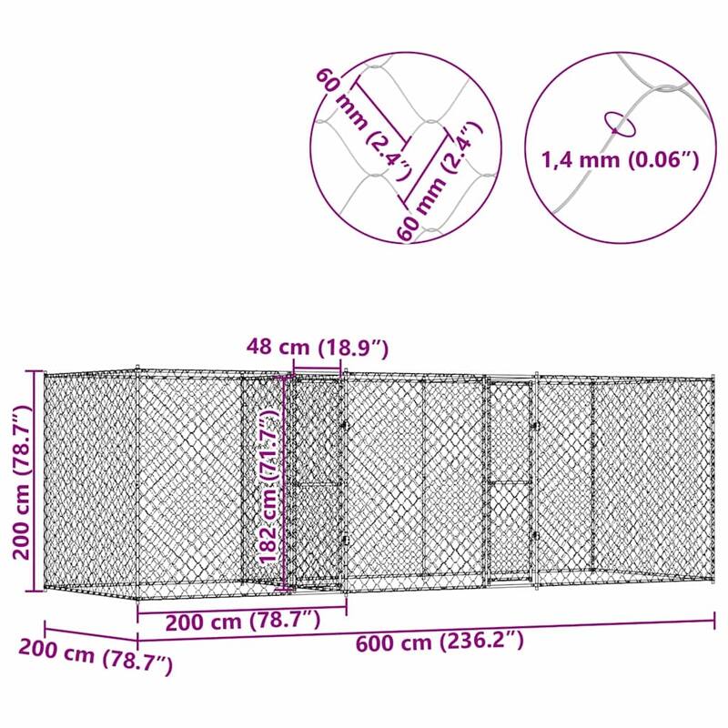 Dog Cage Silver 600/800 x 200 x 200 cm Galvanised Steel