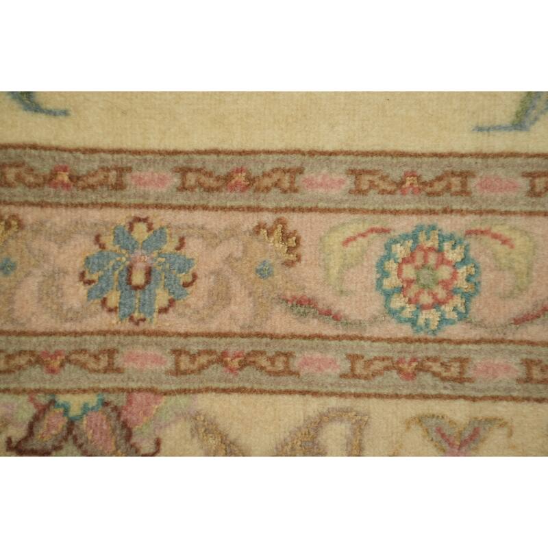 Hand Knotted Oriental Wool & Silk Carpet Traditional All-Over Beige & Ivories Tabriz Area Rug - 9' 9'' X 6' 8''