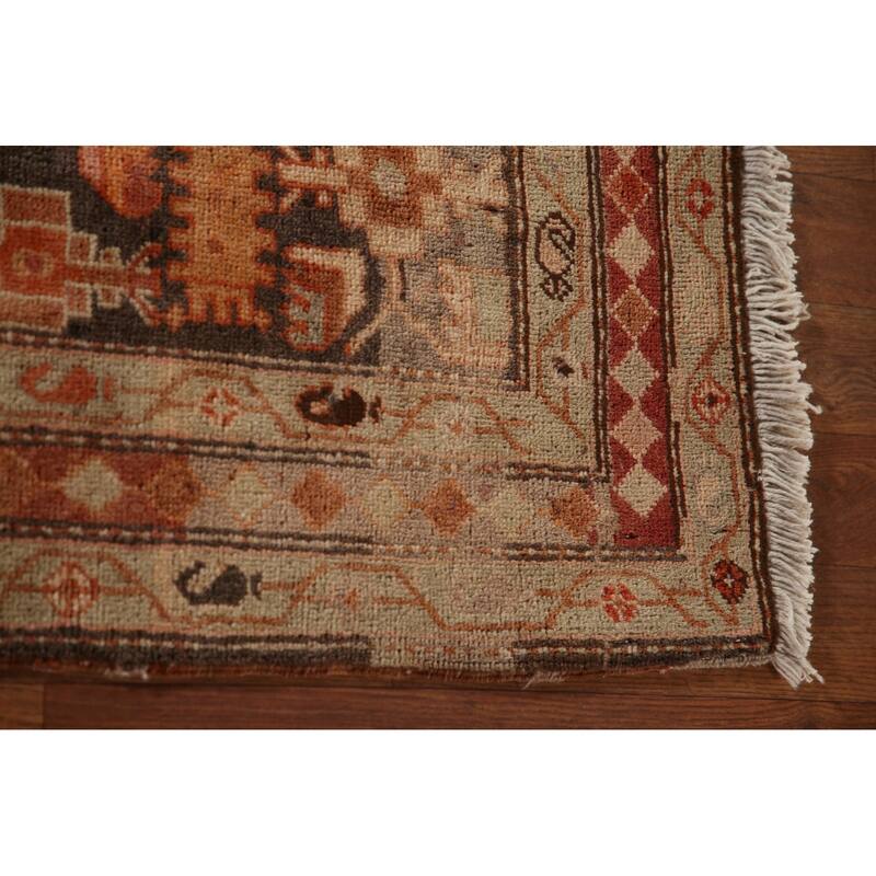 Geometric Meshkin Persian Vintage Area Rug Hand-Knotted Wool Carpet - 4'7" x 9'3"