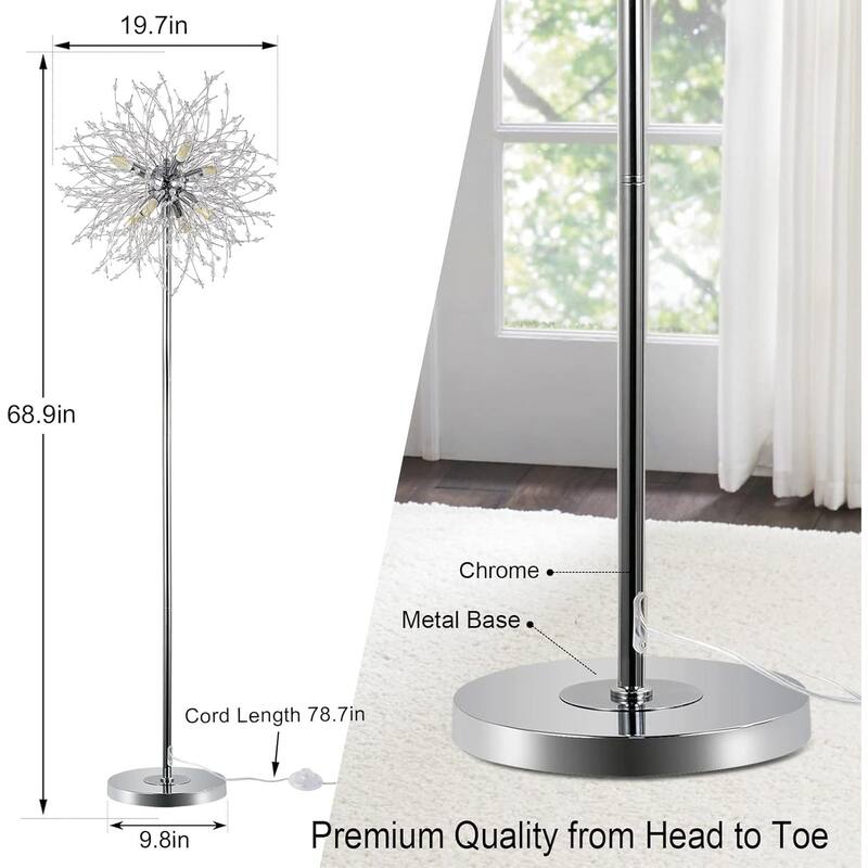 69" Tall Modern Crystal Floor Lamp with Crystal Chandelier