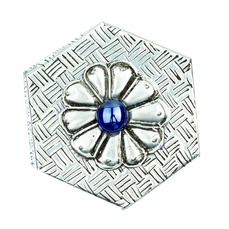 Novica Handmade Hexagonal Blue Aluminum Decorative Box