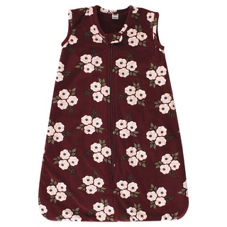 Hudson Baby Infant Girl Plush Faux Fur Sleeping Bag, Wearable Blanket, Burgundy Floral