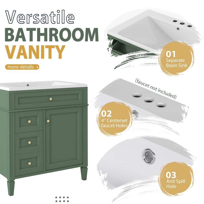 Plywood Freestanding Bathroom Vanity Set in Maple with Mirror Cabinet - 30" x 18"