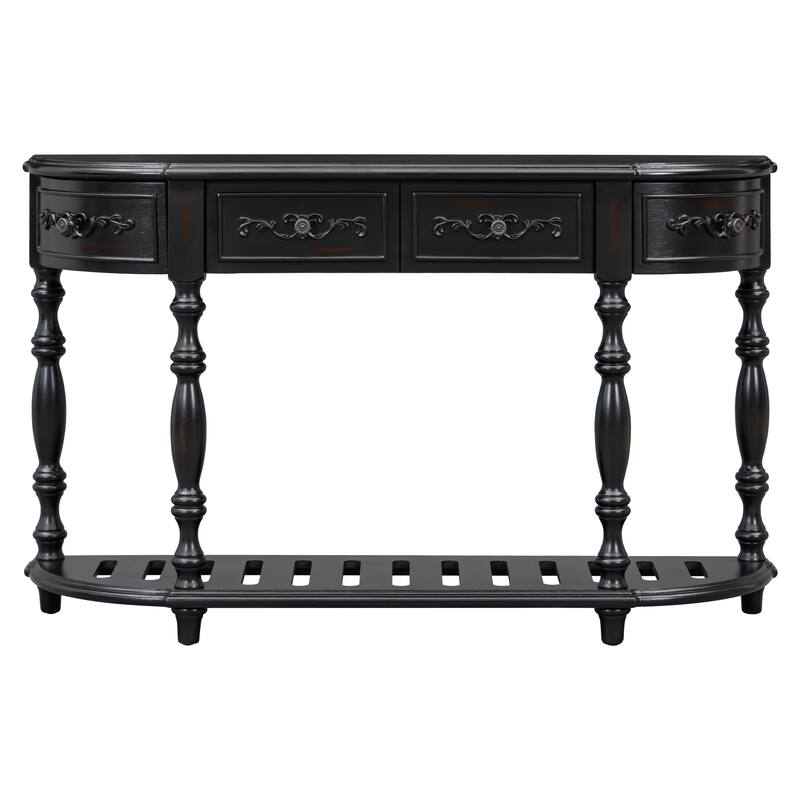 Modern Curved Console Table with 4 Drawers and 1 Shelf
