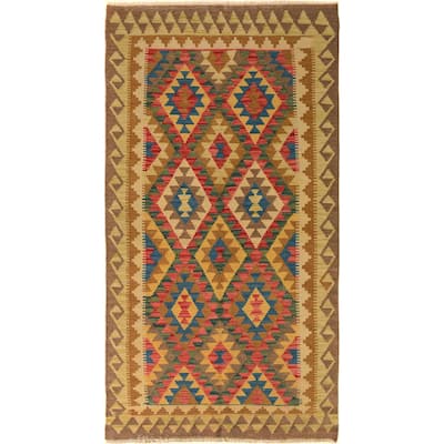 Tribal Turkish Kilim Sorcha Brown Blue Hand-Woven Wool Rug - 3'4'' x 6'3''