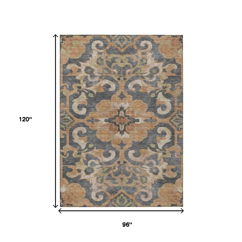 HomeRoots Damask Traditional Rectangle Outdoor Rug