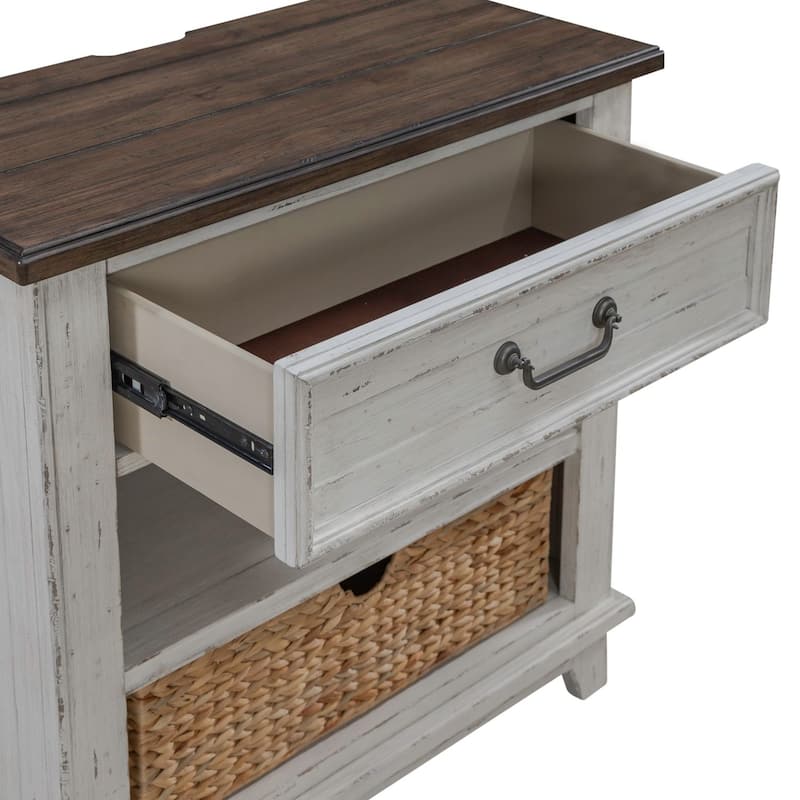 River Place Riverstone White & Tobacco Nightstand with Charging Station