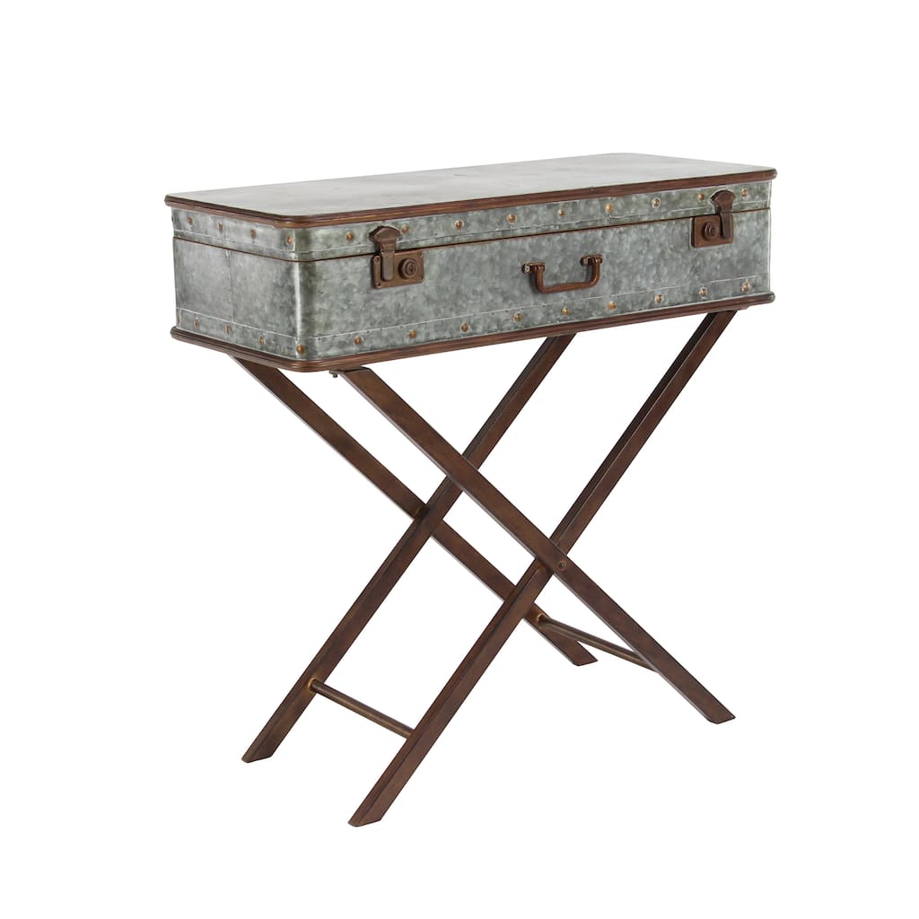 Metal Accent Table with Suitcase Style Top - Gray - Roche River Decor - 16"Wx32"Lx32"H