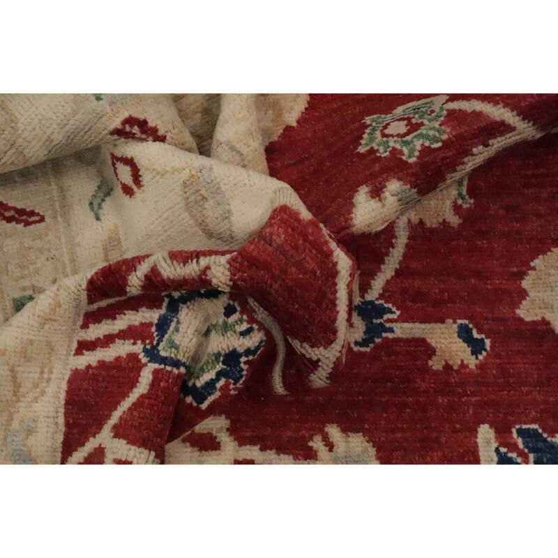 Hand Knotted Oriental 100% Wool Carpet Transitional Medallion Red Oushak Area Rug - 9' 8'' X 8' 2''