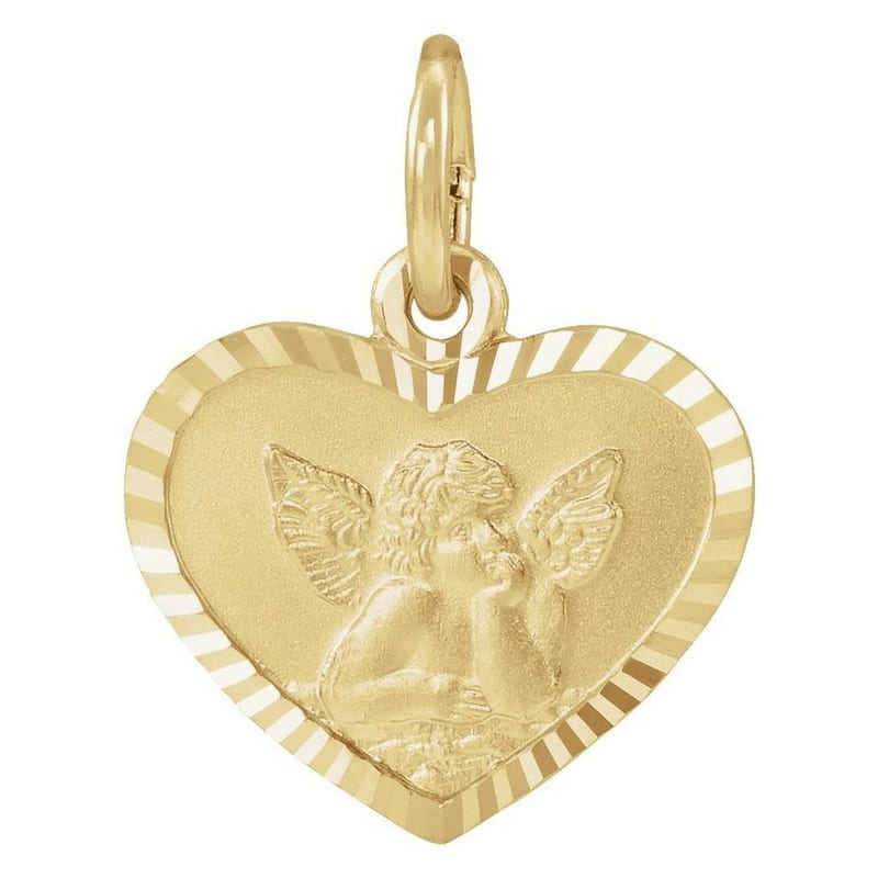 Curata 14k Yellow Gold Small Cupid Angel Heart Necklace,16" 7x8mm