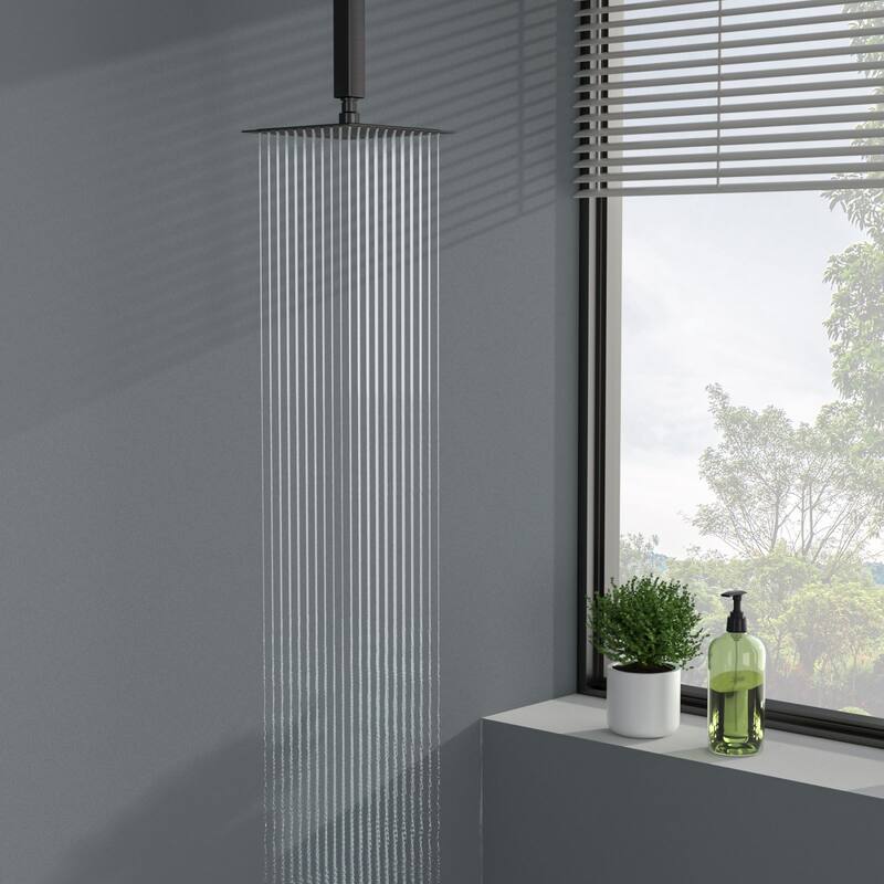 8/10/12/16 Inch Adjustable Rainfall Shower Head Wall-mounted Solid Square Ultra Thin 304 Stainless Steel