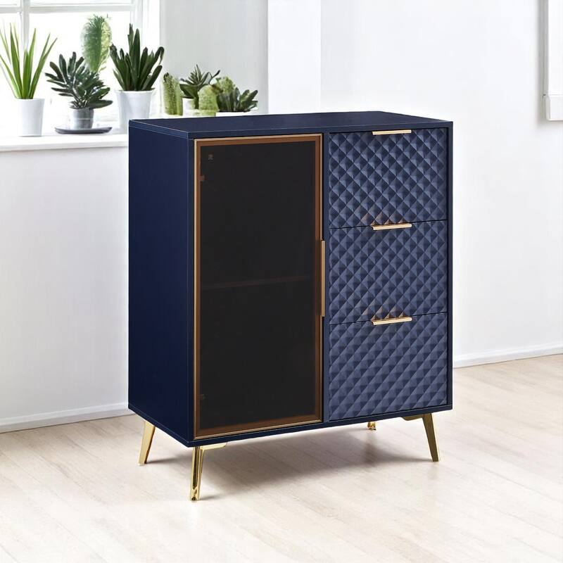 Accent Cabinet with 3 Drawers and 2 Glass Shelve,Tempered Glass Doors & Metal Legs,Storage Sideboard for Living Room or Entryway