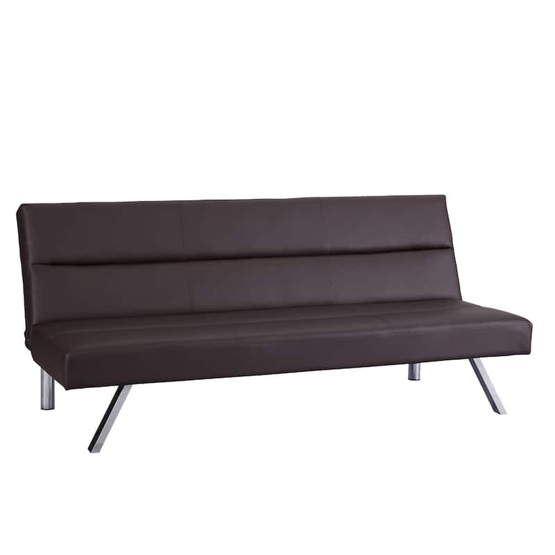 Modern Faux Leather Futon Sofa Bed - Convertible Folding Couch with Chrome Legs, Small Reclining Sofa