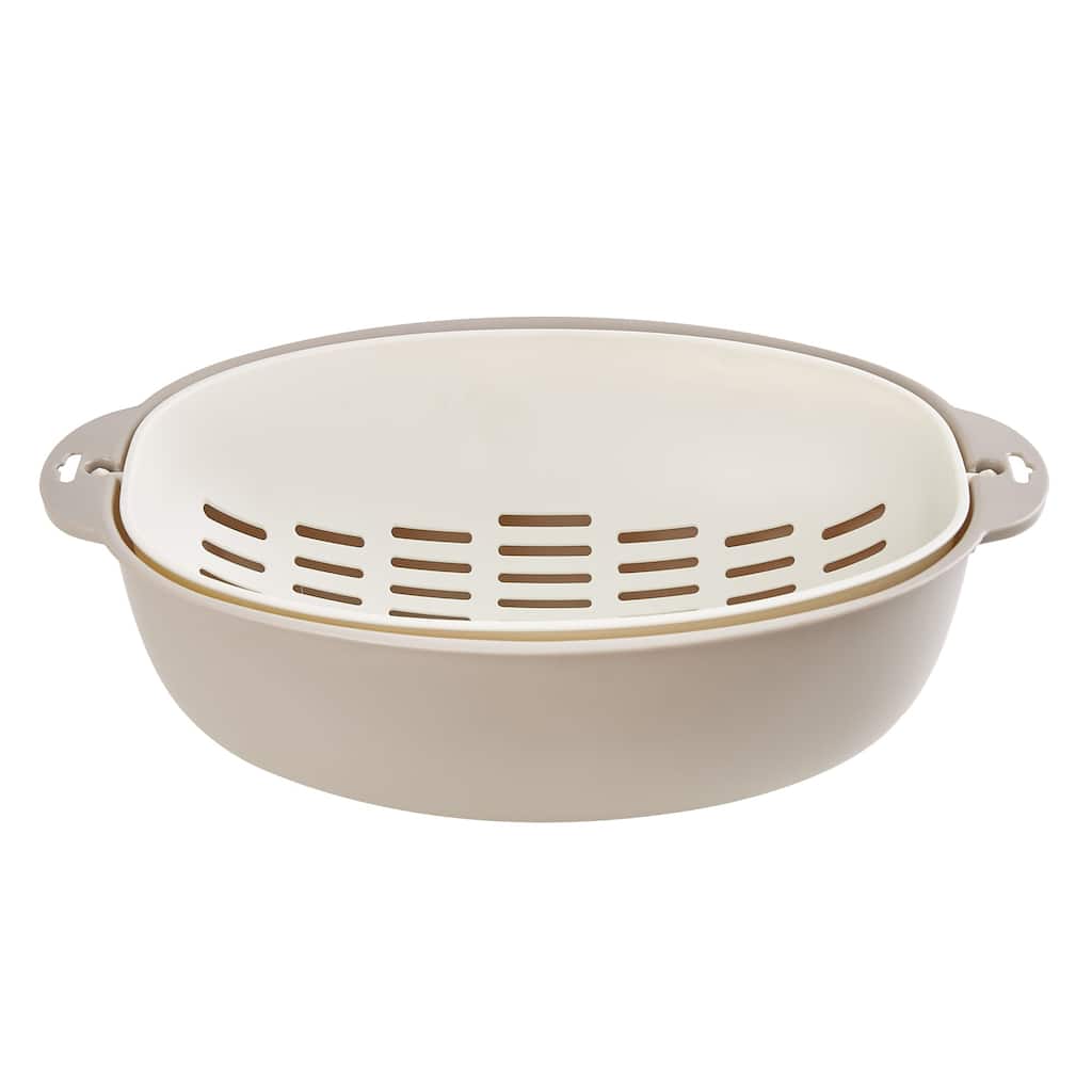 Javlergo Double Layer Oval Colander with Rotatable Design BPA Free PP Material Dishwasher Safe for Indoor Outdoor Use Barbecue