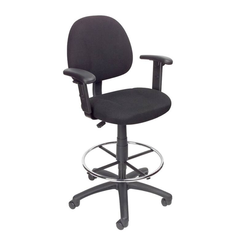 Jea Drafting Stool Chair, Adjustable Arms, Black Tweed, Round Footring