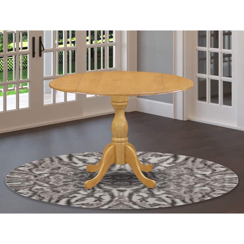 East West Furniture Dublin Modern Kitchen Table - a Round Dining Table Top with Dropleaf & Pedestal Base, (Finish Option) - DMT-OAK-TP