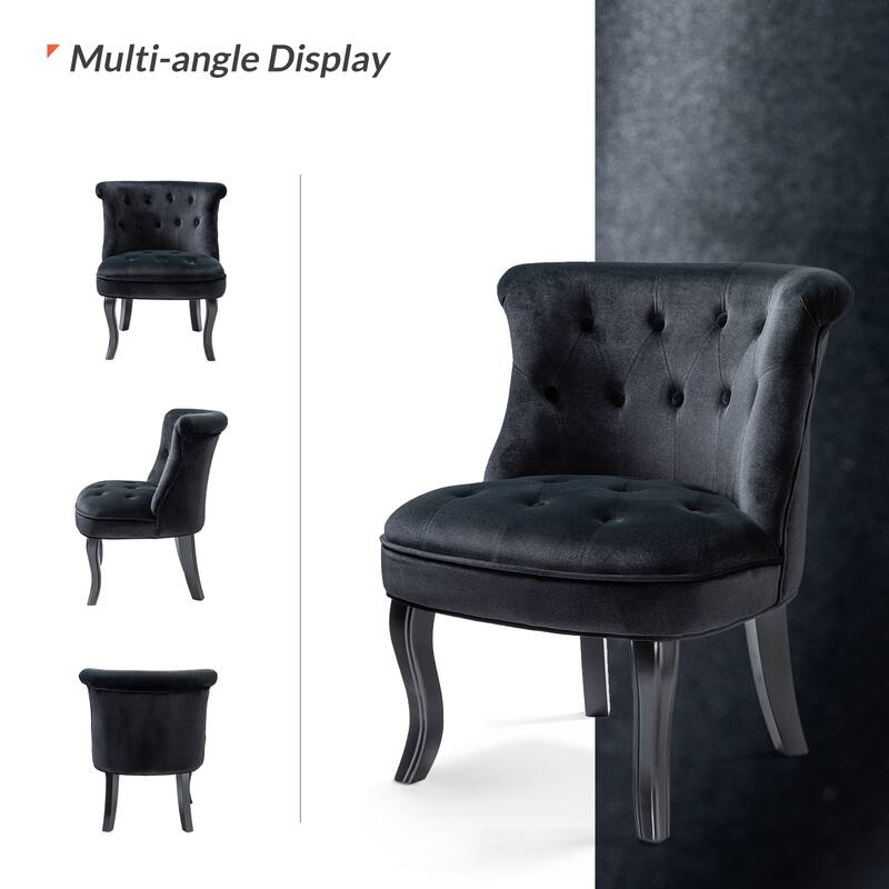 Paolino 25.1" Wide Traditional Velvet Button-tufted Back Stools with Wood Legs by HULALA HOME