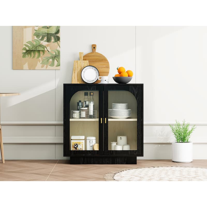 Roomfitters Storage Cabinet with Acrylic Glass Doors, Modern Display Organizer for Living Room