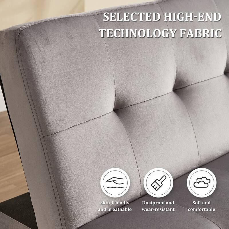 Foldable Sofa Bed with Adjustable Backrest, Charging Port, Gray Flannelette, for Living Room, Bedroom, Office