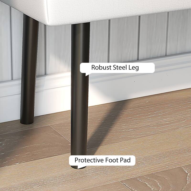 Gray Faux Leather Ottoman Bench with Diamond Pattern Steel Legs End of Bed Entryway Seating Durable Easy Clean