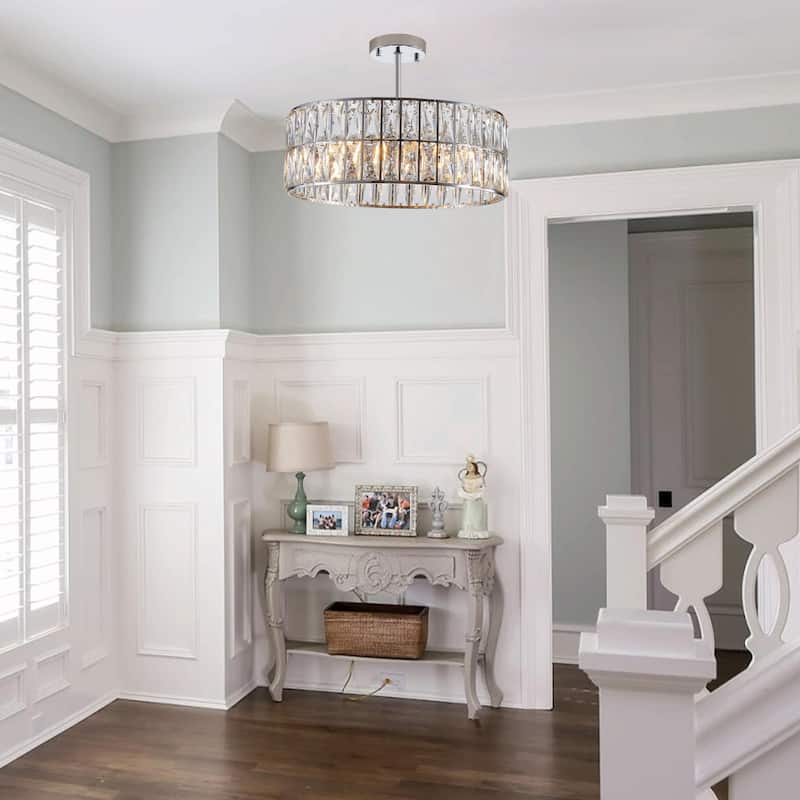 Modern Crystal Drum Chandelier, 6-Light Pendant Lighting Fixture