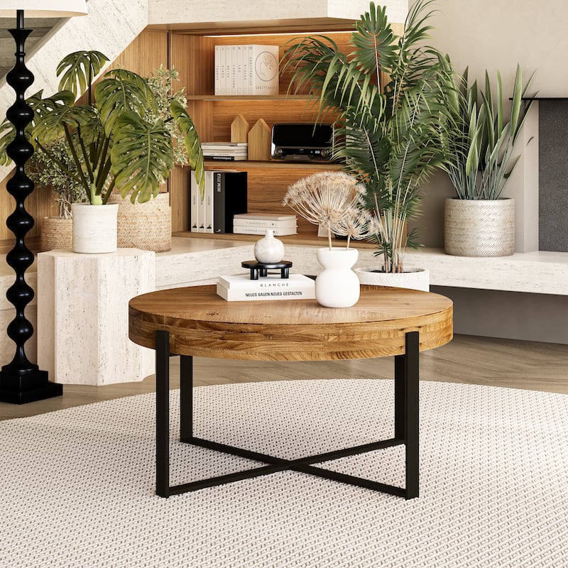 Modern Retro Splicing Round Coffee Table - Black