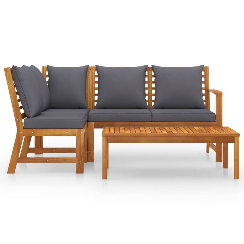 Roma 4pc Modular Outdoor Sofa and Table Set, Solid Acacia Wood, Gray
