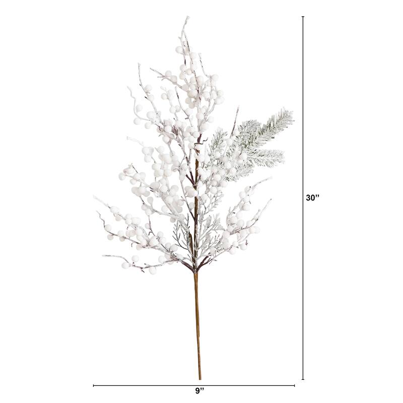 Flocked Berry Artificial Christmas Stem Sprays - 30" - White - Set of 3
