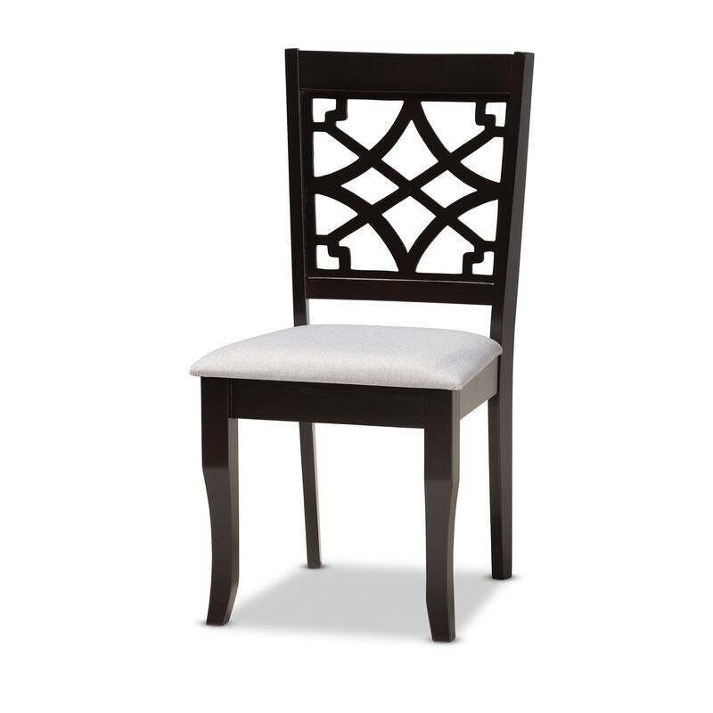 Modern 7-Piece Dining Set - Grey Fabric Chairs & Dark Wood Table