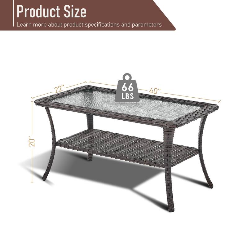 Outdoor Wicker Coffee Table with Glass Top
