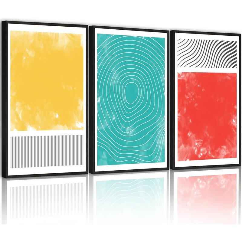 Minimalist Abstract Framed Wall Art Modern Colorful Line - 16 x 24