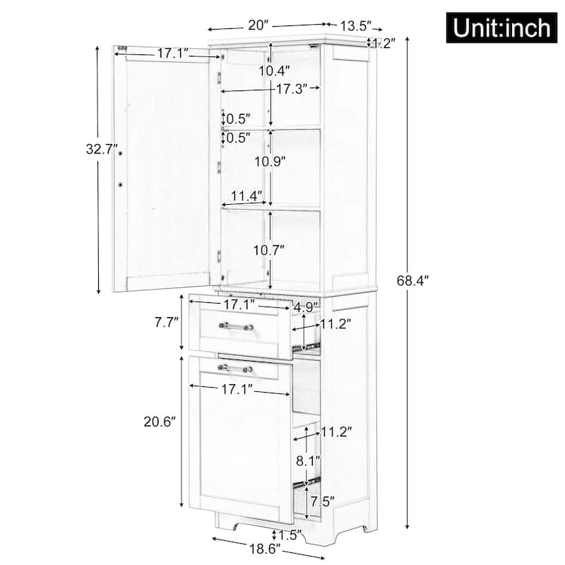 Tall Bathroom Storage Cabinet, Freestanding Storage Cabinet with Two Different Size Drawers