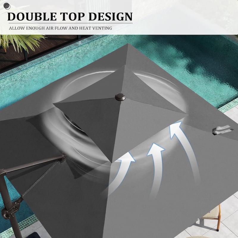 Pellebant 10 ft Square Outdoor Patio Cantilever-Offset Umbrella 360 Degree Rotation