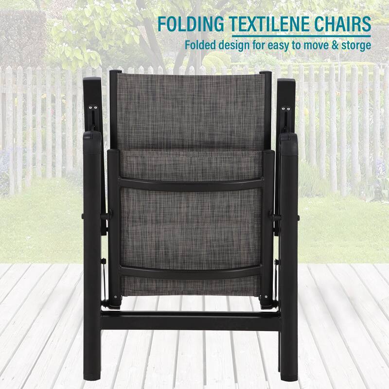 7-Piece Patio Dining Set of Foldable & 7-Angle Adjustable Padded Patio Dining Chairs and 3 Kinds of Patio Tables